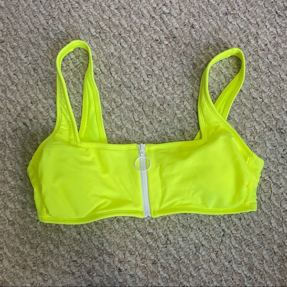 Xhilaration Neon Yellow Zip Up Hook Closure Bikini Top